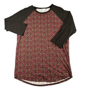 LuLaRoe Randy Shirt‎ Womens Lrg Black Red Raglan Floral Baseball Tee Stretch Top